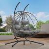 2 Persons Egg Chair with Stand Indoor Outdoor Swing Chair Patio Wicker Hanging Egg Chair Hanging Basket Chair with Stand for Bedroom Living Room Balco