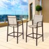 2pcs Wrought Iron Brown Frame Beige Cloth Surface Garden Bar Chair RT