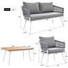 K&K 4-Piece Boho Rope Patio Furniture Set, Outdoor Furniture with Acacia Wood Table