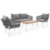 K&K 4-Piece Boho Rope Patio Furniture Set, Outdoor Furniture with Acacia Wood Table