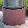 44" Tall Large Modern Cylinder Ribbed Tower Water Fountain With Rustic Base