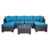 Outdoor Garden Patio Furniture 7-Piece PE Rattan Wicker Cushioned Sofa Sets and Coffee Table