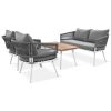 K&K 4-Piece Boho Rope Patio Furniture Set, Outdoor Furniture with Acacia Wood Table