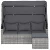 3-Seater Patio Sofa with Roof and Footstool Gray Poly Rattan