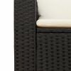 5 Piece Patio Sofa Set with Cushions Black Poly Rattan Acacia