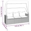 3-Seater Patio Sofa with Roof and Footstool Gray Poly Rattan