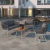 K&K 4-Piece Boho Rope Patio Furniture Set, Outdoor Furniture with Acacia Wood Table