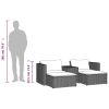 5 Piece Patio Sofa Set with Cushions Black Poly Rattan Acacia