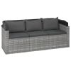 3-Seater Patio Sofa with Roof and Footstool Gray Poly Rattan